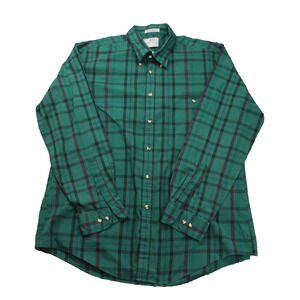 Van Heusen 417 Vintage Green Plaid Dress Shirt Single Needle Tailoring Large